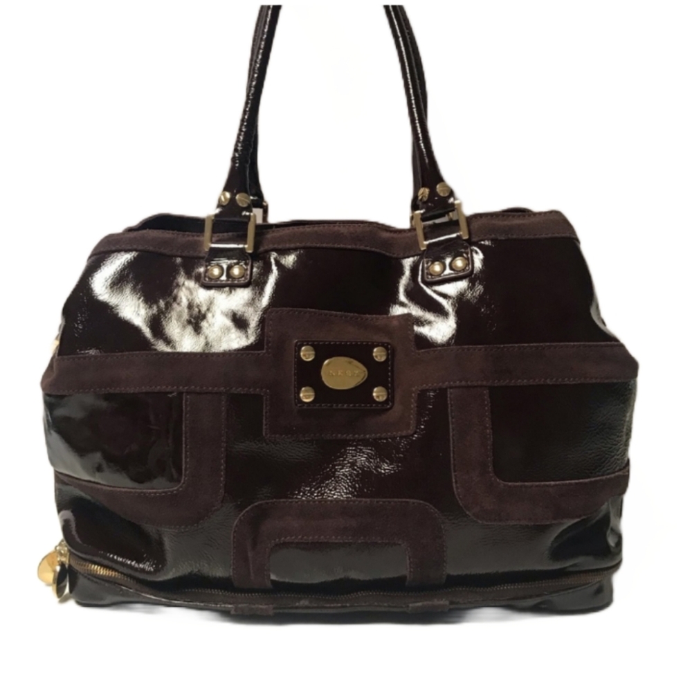 NEST ANTHROPOLOGIE BROWN PATENT LEATHER SATCHEL